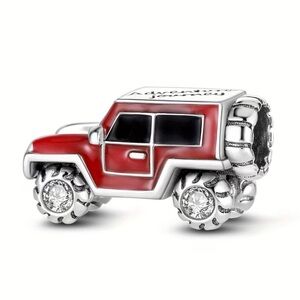 New! Red Jeep Travel Charm Bead w Rhinestones & Gift Bag